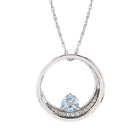 sterling silver diamond & aquamarine necklace