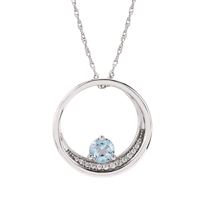 sterling silver diamond & aquamarine necklace