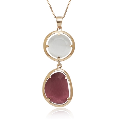 sterling silver with rose gold plating white cat's eye necklace