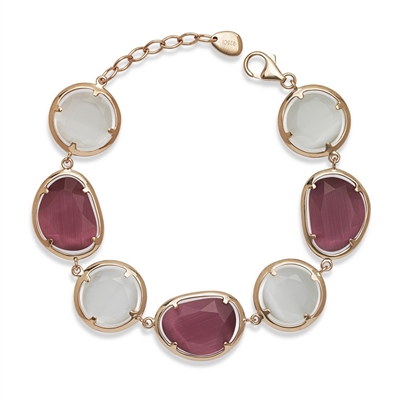 sterling silver with rose gold plating rose & white cat's eye bracelet