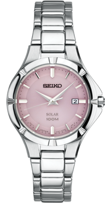ladies seiko stainless steel pink face watch SUT315