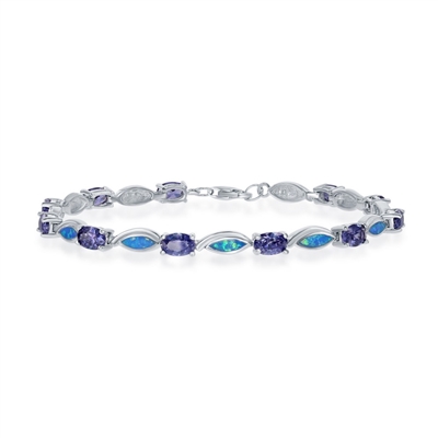 sterling silver blue opal inlay & tanzanite cz bracelet