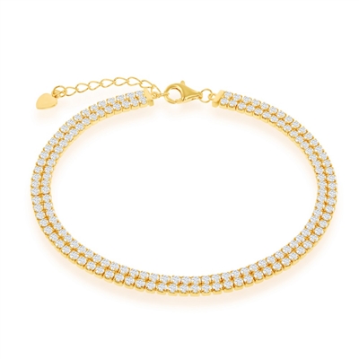 gold plated cz cubic zirconia double row bracelet