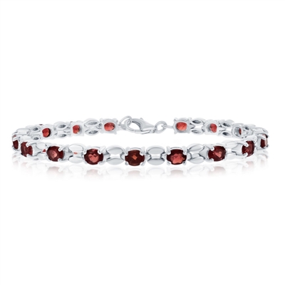 sterling silver & genuine garnet oval bracelet