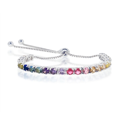 sterling silver rainbow cz adjustable bolo bracelet