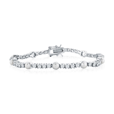 sterling silver pearl & cubic zirconia tennis bracelet