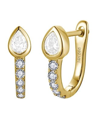 14k yellow gold diamond pear shaped huggie hoop earrings