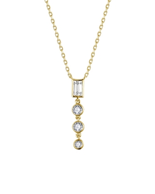 14k yellow gold baguette diamond dangle drop necklace