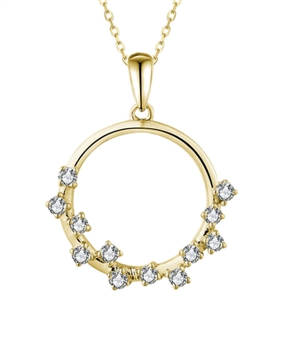 14k yellow gold round circle scattered diamond necklace