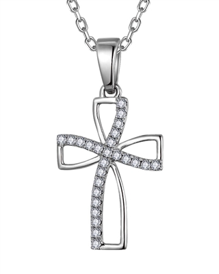 14k white gold diamond cross necklace