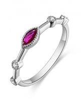 14k white gold marquise ruby & diamond stackable ring