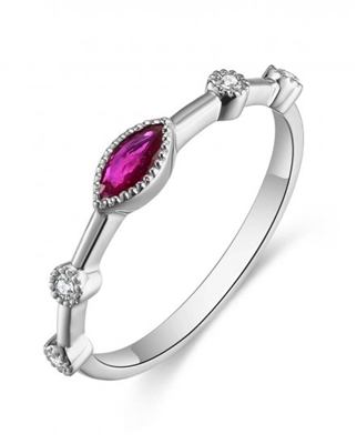 14k white gold marquise ruby & diamond stackable ring