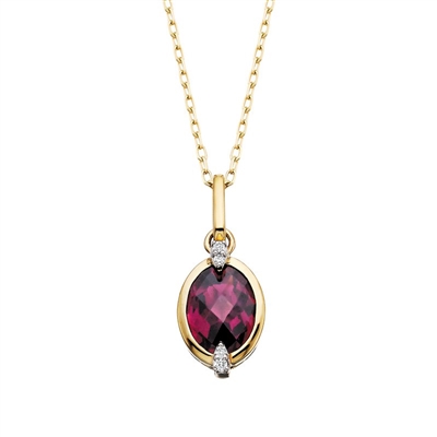 10k yellow gold oval rhodolite garnet & diamond necklace