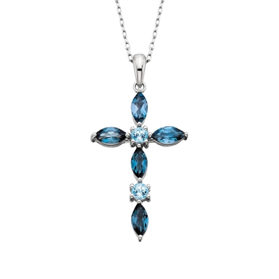 10k white gold blue topaz cross necklace