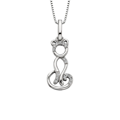 sterling silver white topaz cat necklace