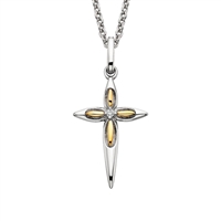 two tone sterling silver & gold diamond cross necklace