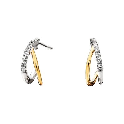 10k white & yellow gold two tone diamond double hoop earrings
