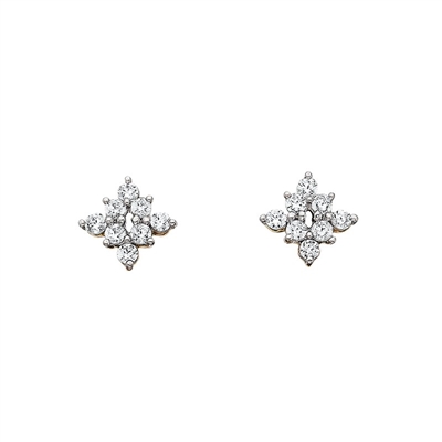10k yellow gold starburst cluster diamond earrings