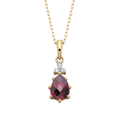 14k yellow gold rhodolite garnet & diamond pear necklace