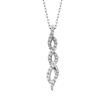 14k white gold winding wave diamond twist necklace