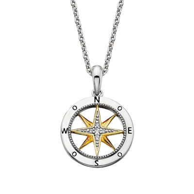 sterling silver & gold plated white topaz compass necklace