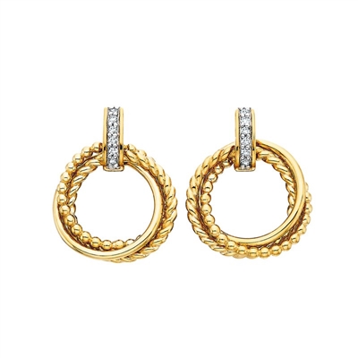 sterling silver with gold vermeil plating gathered circle white sapphire earrings