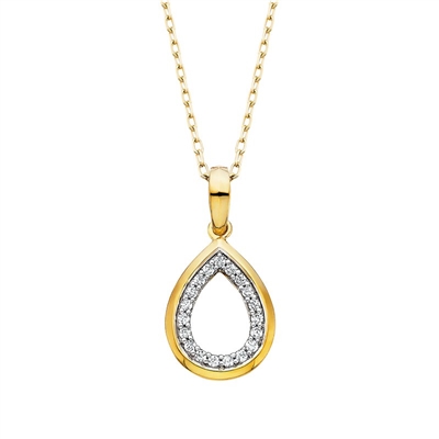 14k yellow gold diamond teardrop halo necklace