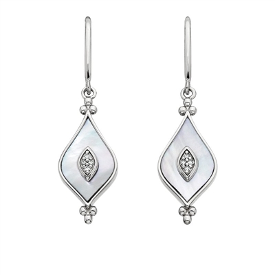 sterling silver, mother of pearl & diamond teardrop earrings