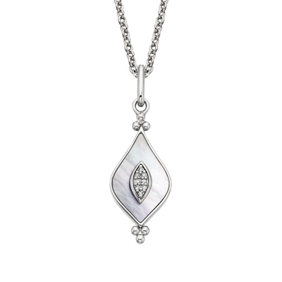 sterling silver, mother of pearl & diamond teardrop necklace