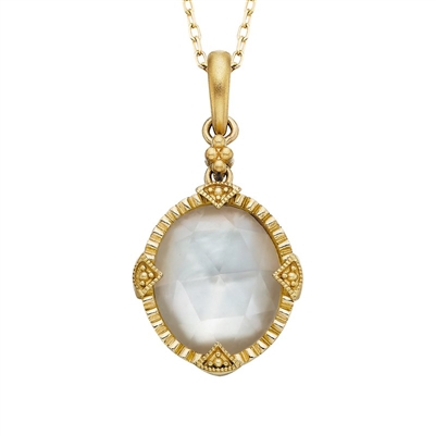 14k yellow gold mother of pearl Etruscan necklace
