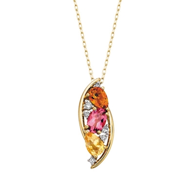 10k yellow gold citrine & pink tourmaline diamond cluster necklace