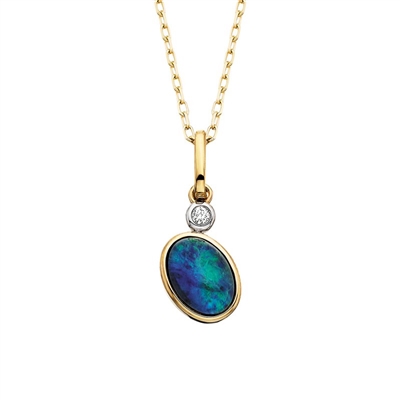 10k yellow gold diamond & opal triplet orbit necklace