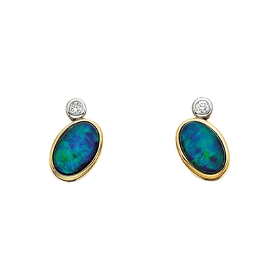 10k yellow gold diamond & opal triplet orbit earrings