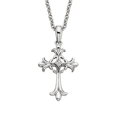 sterling silver & white topaz fluer cross necklace