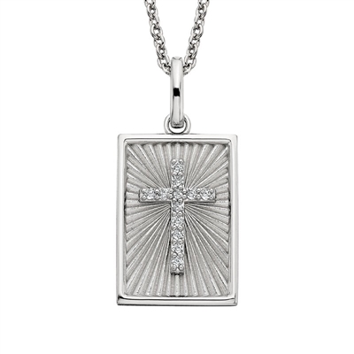 sterling silver white topaz framed cross necklace