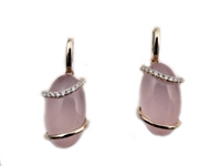 14k white gold & diamond rose quartz earrings