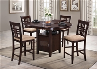 42" Round Island Table opens to 54" Solid Wood Top with four counter Stools Expresso Finish