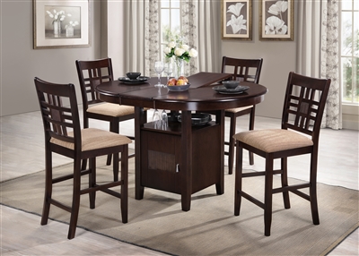 42" Round Island Table opens to 54" Solid Wood Top with four counter Stools Expresso Finish