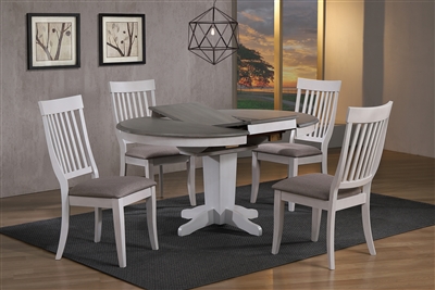 42" Round Solid wood Table opens to 60" Gray top with silver White