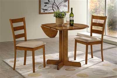 3 Piece Dining Set. 36" Drop Leaf Table with Two Chairs All Light Oak Finish