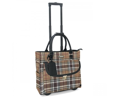Cabrelli Petra Plaid Rolling Briefcase in Taupe and White