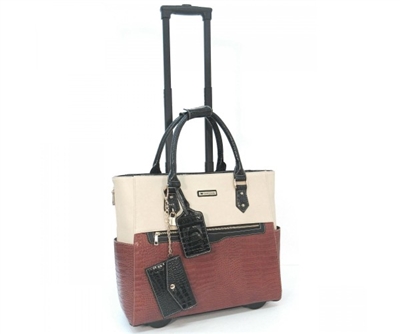 Cabrelli Carrie Croco Rolling Briefcase in Cognac and off White