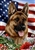 German Shepherd In A Field Of Flowers With An American Flag Behind The Dog Garden Flag Art Work Is By Tamara Burnett