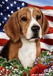 Beagle In A Field Of Flowers With An American Flag Behind The Dog Garden Flag Art Work Is By Tamara Burnett