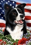 Border Collie In A Field Of Flowers With An American Flag Behind The Dog Garden Flag Art Work Is By Tamara Burnett