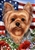 Puppy Cut Yorkie In A Field Of Flowers With An American Flag Behind The Dog Garden Flag Art Work Is By Tamara Burnett