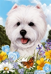 Westie In A Field Of Summer Flowers Garden Flag Art Work Is By Tamara Burnett