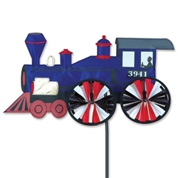 Blue Steam Engine Large Garden Spinner with wheels that spin in a gentle breeze. All hardware included.