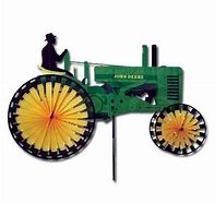 Small Old Green Tractor Garden Spinner with wheels that spin in a gentle breeze. All hardware included.