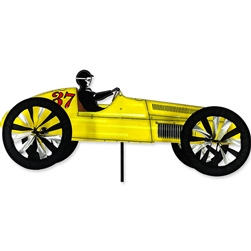 Yellow Vintage Race Car Garden Spinner by Premier Kites. All hardware included.